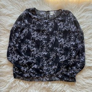 NWOT Women’s Black Pattern Long-sleeve Top w/ Drape Detail Size Large